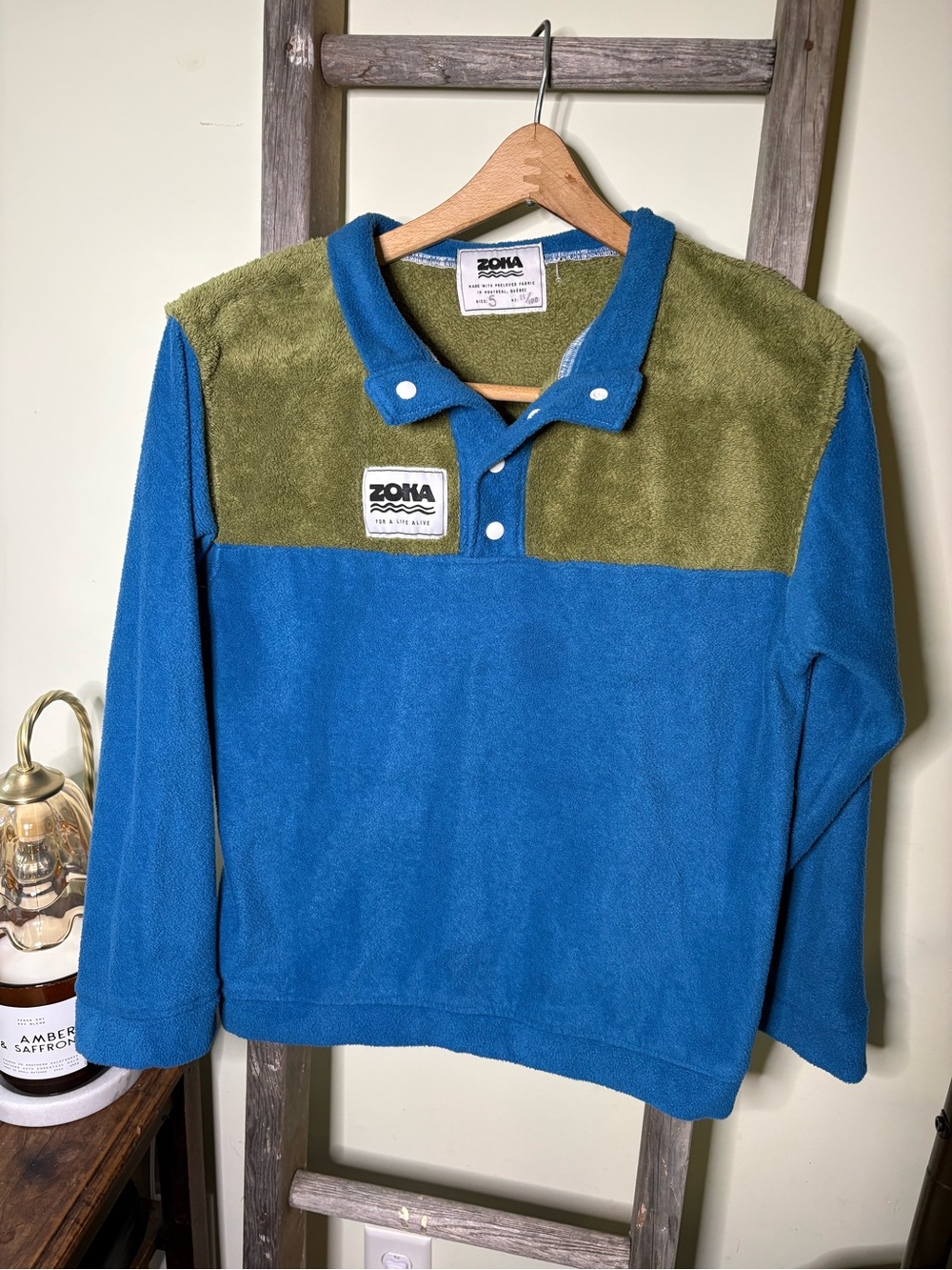 Zoka Blue & Olive Green Fleece Pullover Shirt